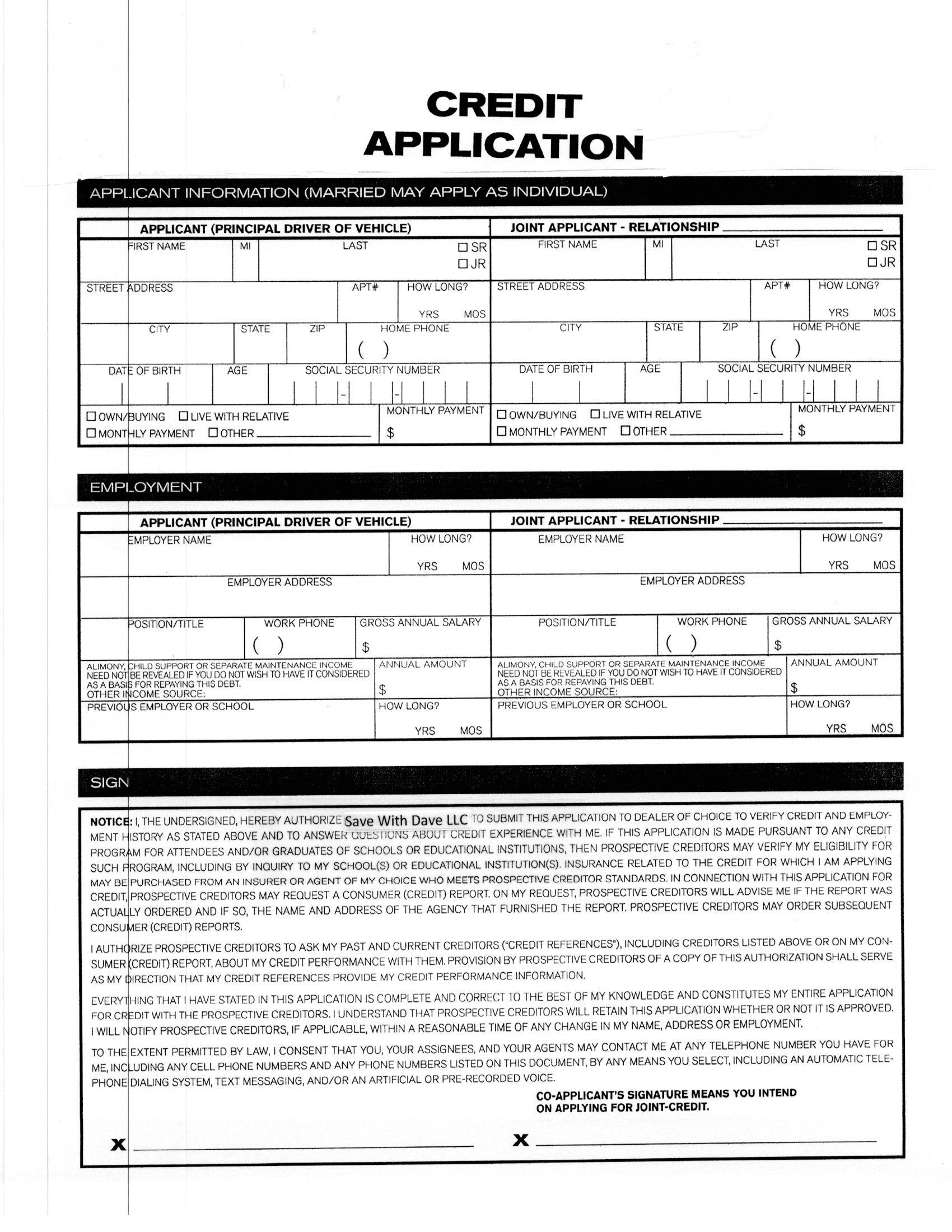 printable credit application