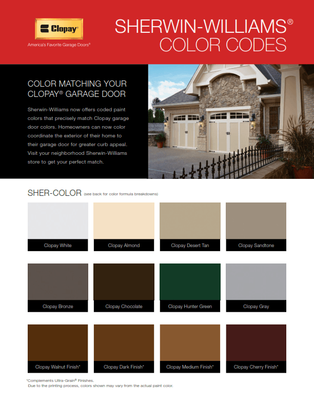 SherwinWilliams Paint Codes Access Garage Doors