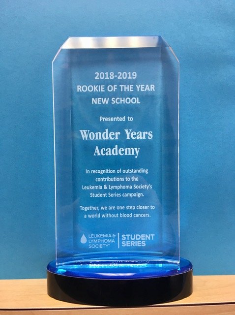 A trophy that says rookie of the year new school on it