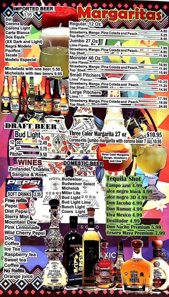 Dos Primos Mexican Restaurant Drinks Menu O'Fallon MO