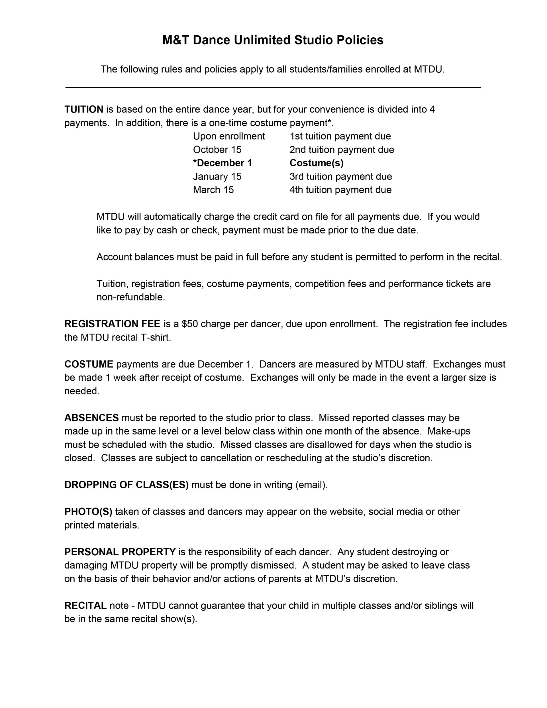 Registration M & T Dance Unlimited