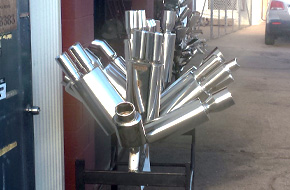 Automotive parts on display.