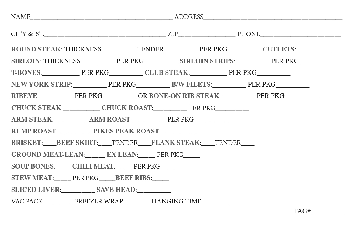 Uvalde Meat Market & Processing Custom Slaughter Menu Uvalde