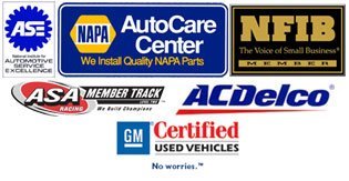 Automotive Service Excellence (ASE) Certified, Napa AutoCare Center, NFIB Member, ASA Member, AC/Delco, GM Certified