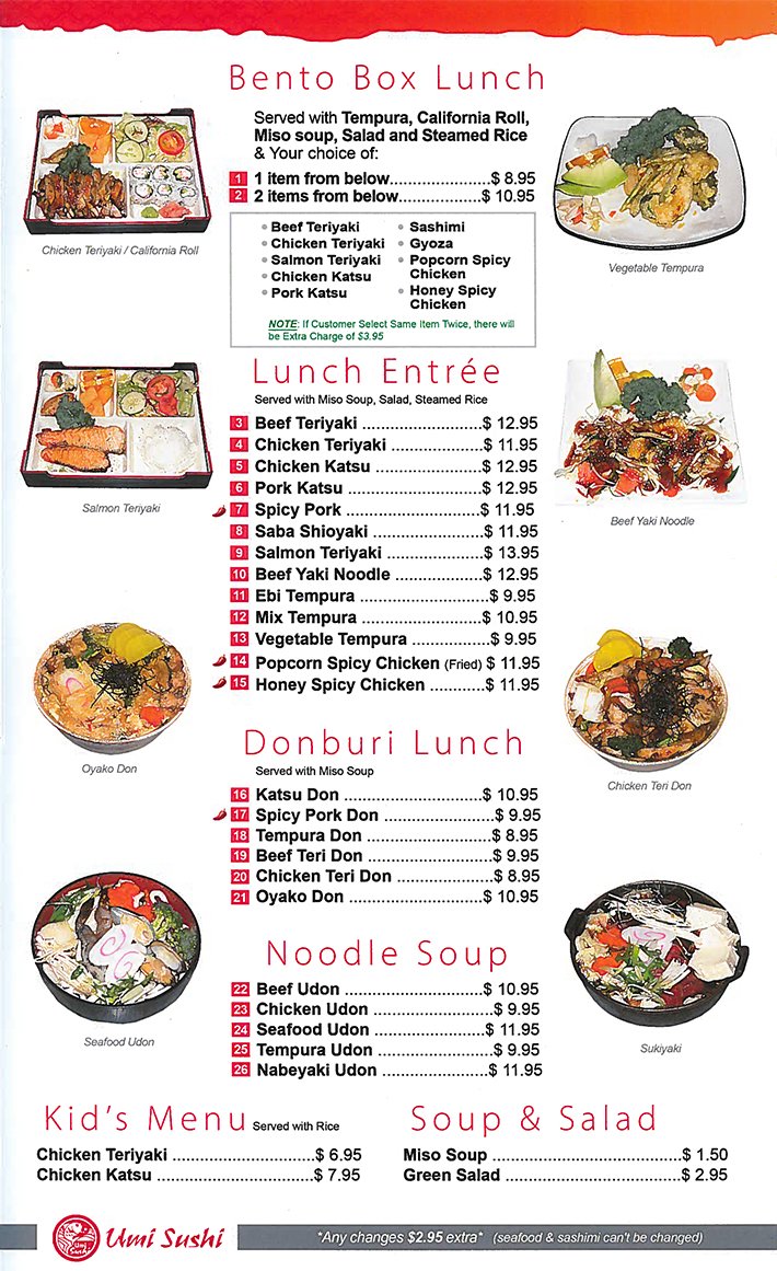 Umi Sushi Lunch Menu Modesto, CA