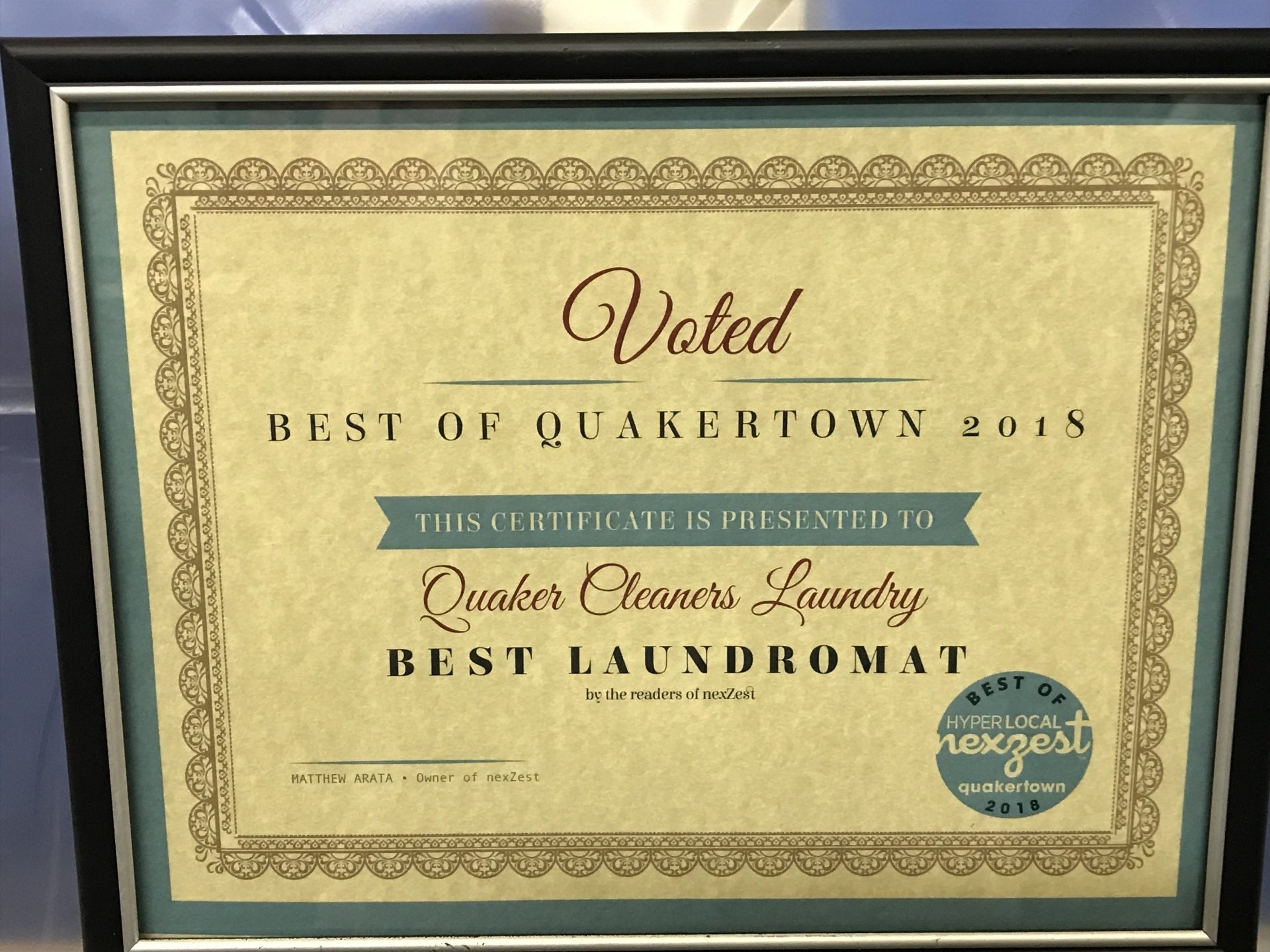 Quaker Cleaners Laundry LLC Awards Gallery Quakertown, PA