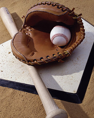 Baseball bat and glove