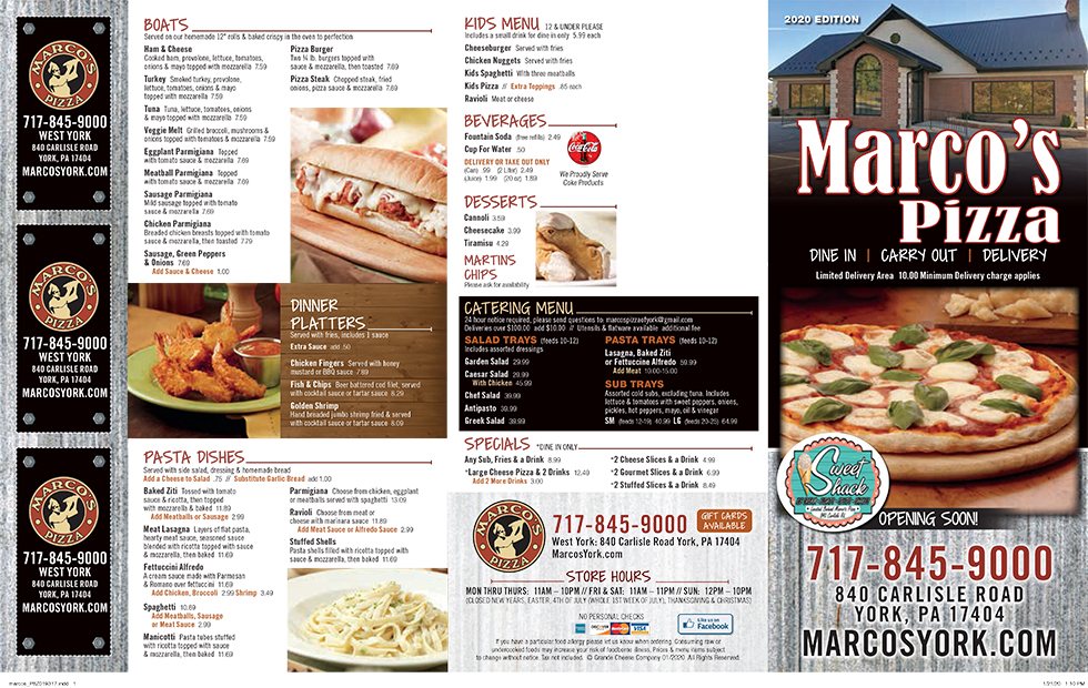Marco's Pizza Appetizer And Stromboli Menu York, PA
