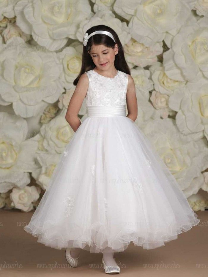 knee length dresses for ladies Sweetie Pic White Communion Long Lace Hem Gown