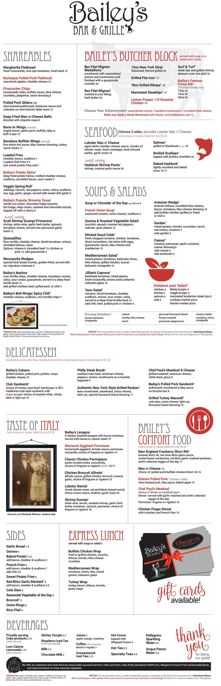 Bailey's Bar & Grille Menu Townsend, MA