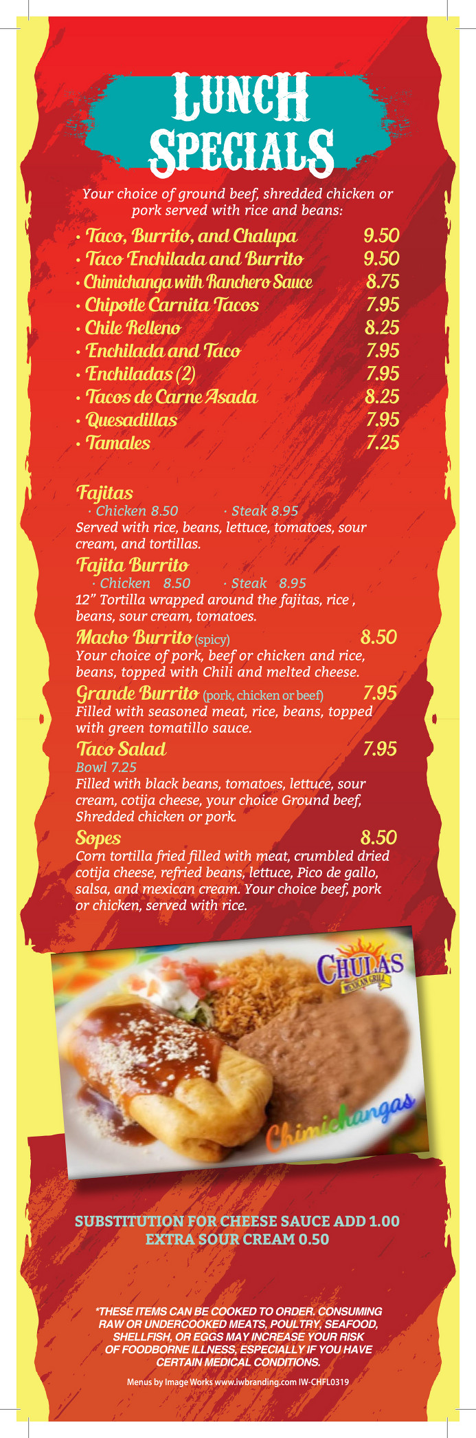 Chulas Mexican Grill Lunch Menu