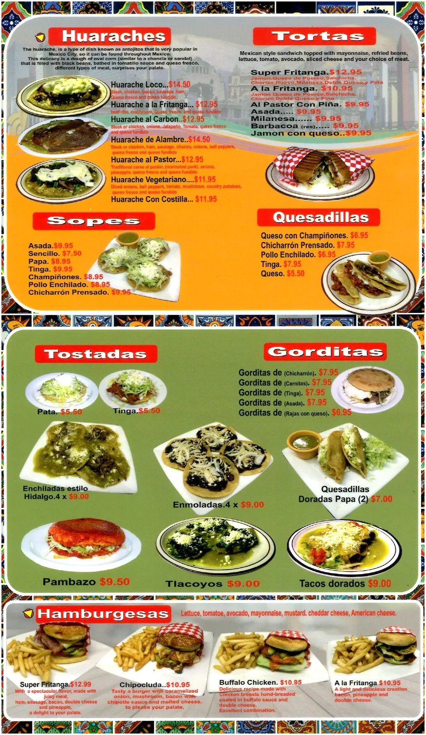 Fritangas Mexican Restaurant Dinner Menu Denver, CO