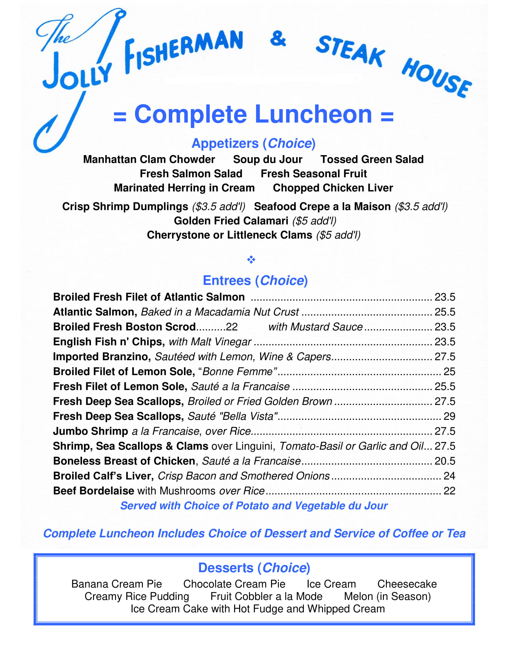 The Jolly Fisherman & Steakhouse Lunch Menu Roslyn, NY